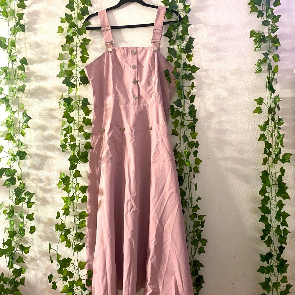 Soft pink Pocket front zipper back pinafore dress